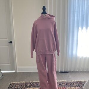 Aritzia Tart Pink Mega Raglan Hoodie and Mega Cargo Pants Set